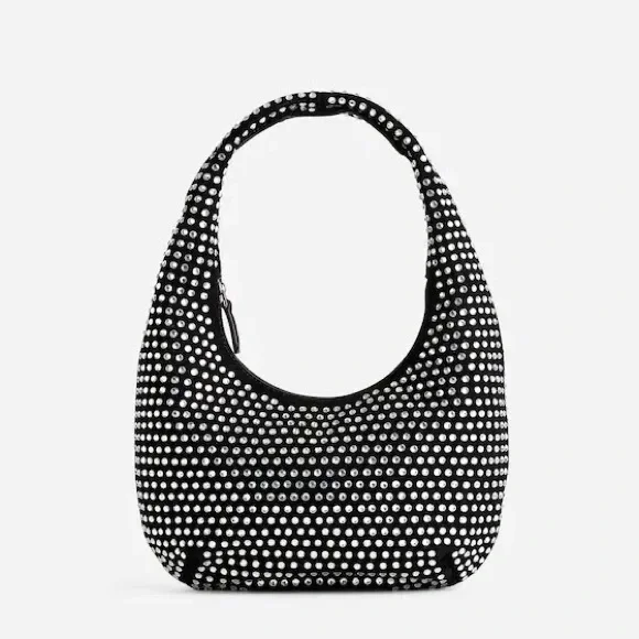 EUC Madewell The Medium Crystal Embellished Suede Bag Black/Silver - Picture 1 of 7